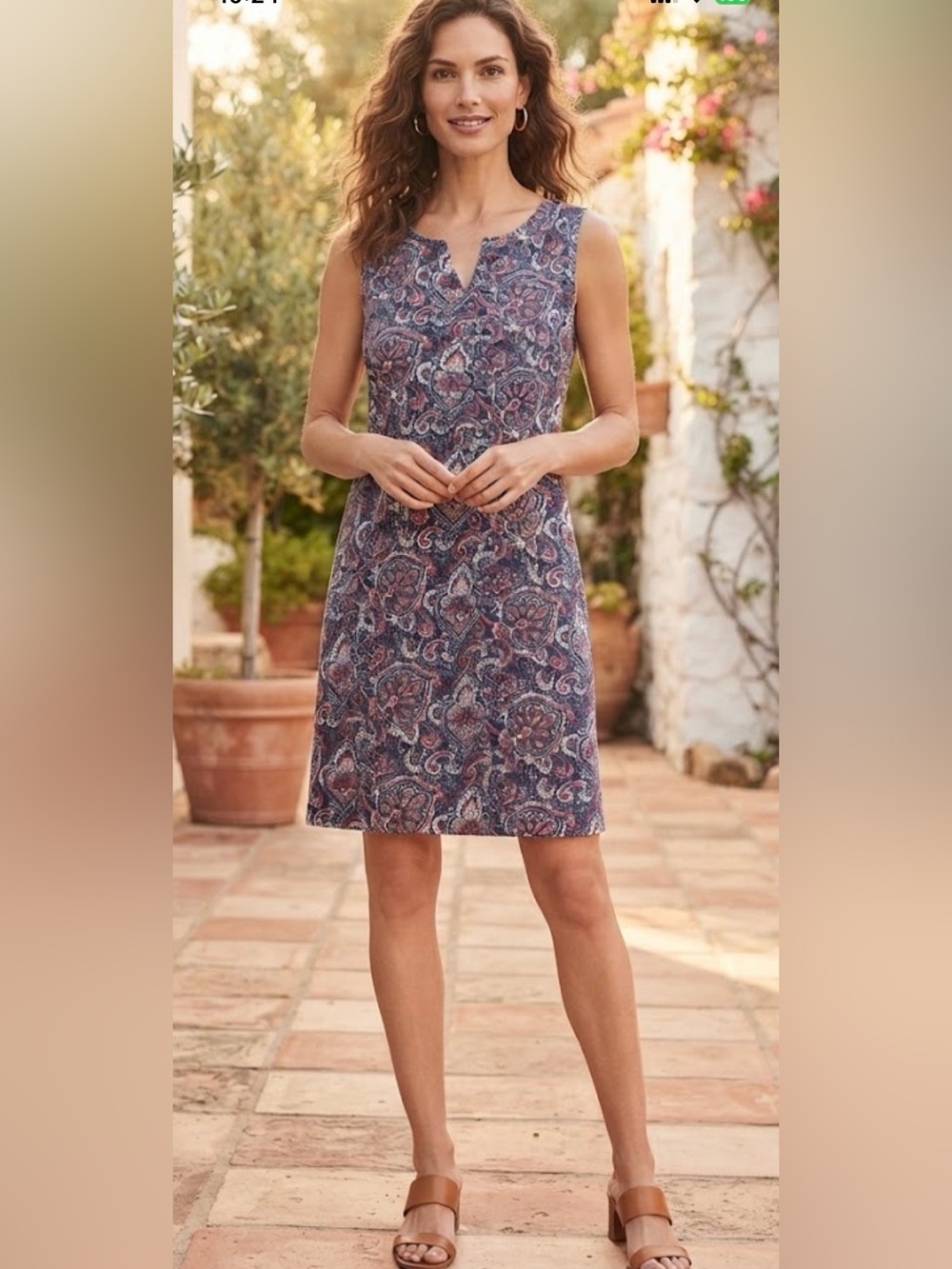 Talbots Paisley Sleeveless Shift Dress featuring a lovely split V-neck detail XL